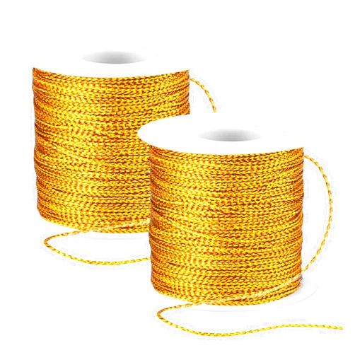 Woric 262 Yards/787 Feet Metallic Cord Gold Twine, 2 Spool 1mm Gold Thread String for Gift Tags Crafts Bracelet Jewelry Making String Cord Gift Wrapping Easter Mother's Day Decorates