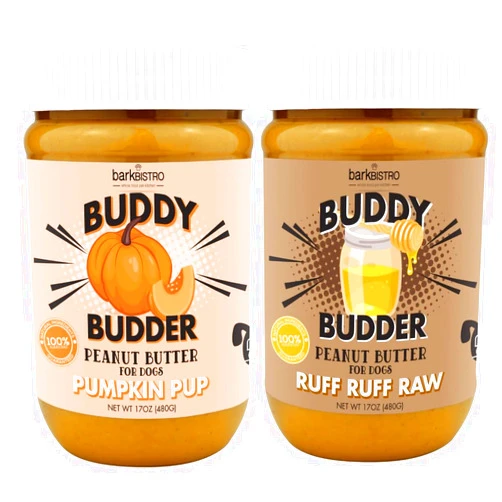 BUDDY BUDDER Ruff Ruff Raw + Pumpkin Pup Buddy BUDDER, Natural Peanut Butter for Dogs, Made in USA (Set of 2/ 17oz Jars)