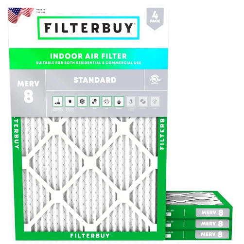 Filterbuy 16x20x1 Air Filter MERV 8 Dust Defense (4-Pack), Pleated HVAC AC Furnace Air Filters Replacement (Actual Size: 15.50 x 19.50 x 0.75 Inches)