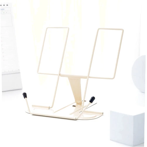 MSDADA Metal Book Stand for Desk, Adjustable Reading Rest Book Holder, Portable Cookbook Documents Holder, Sturdy Typing Stand for Recipes Textbooks Tablet Music Books with Page Clips (Milky White)