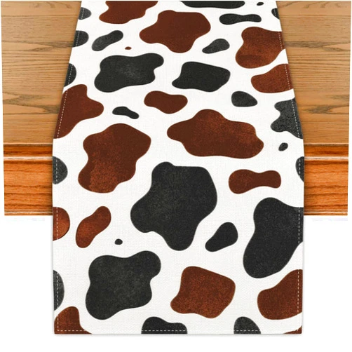 Yarcooly Farmhouse Cow Print Table Runner Rustic Cowhide Table Cover Cowboy Barnyard Decor Cow Print Decorations for Home Party