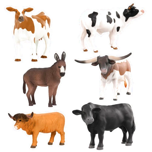 Terra by Battat – Farm Animal Toy Set with Realistic Holstein Cow, Bulls & Donkey Figurines – Educational Toddler Toys for Imaginative Play and Learning – Detailed Farm Animals, 6 Pieces – For Kids