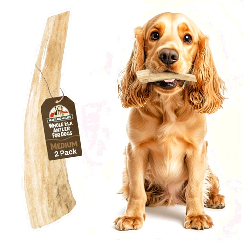 Heartland Antlers Heartland Elk Antlers for Dogs - Grade A, Naturally Shed Antlers | Dog Bones for Aggressive Chewers & Teething Puppies | All Breeds Chew Toy USA Made & Veteran Owned (Whole Elk: 5-6