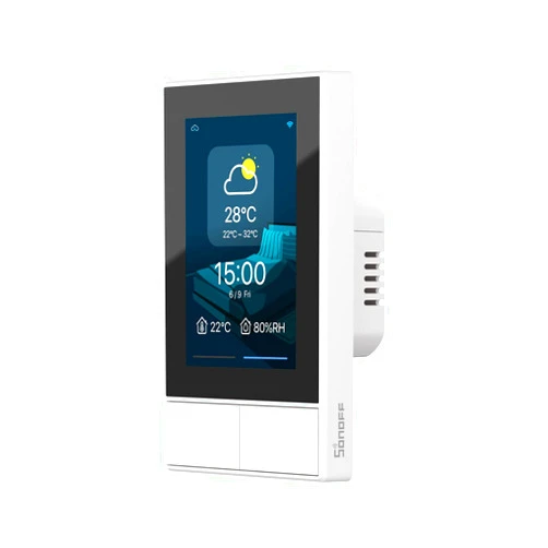SONOFF Smart Switch, 2-Switch Panel Home Control, WiFi Smart Scene Wall Switch with Touchscreen, Smart Temperature Function, Lights Control, Compatible with Alexa and Google Home, NSPanel (1, White)