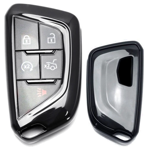 iJDMTOY Glossy Black Finish TPU Key Fob Protective Case w/ Face Panel, Compatible with 2020-up Cadillac ATS CT4 CT5 CT6 XT4 XT5 XTS, etc
