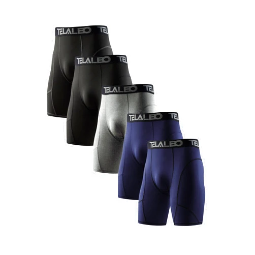 TELALEO 5/6 Pack Compression Shorts Men Spandex Sport Shorts Athletic Workout Running Performance Baselayer Underwear