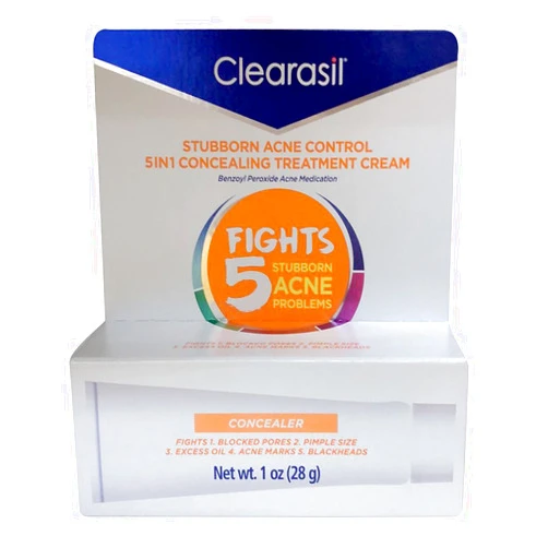 Clearasil Stubborn Acne Control 5in1 Concealing Treatment Cream, 1 oz, Benzoyl Peroxide Acne Medication
