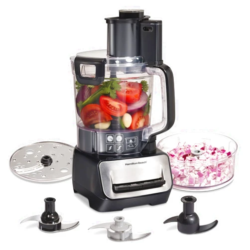 Hamilton Beach Stack & Snap Food Processor and Vegetable Chopper, BPA Free, Stainless Steel Blades, 14 Cup + 4-Cup Mini Bowls, 3-Speed 500 Watt Motor, Black (70585)
