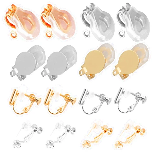 DIYEAR Golden Clip on Earring converters with Silicon Earring Pads, 16pcs Hypoallergenic Round Flat Back Tray Earring Clips Easy Open Loop DIY Earring Making for Women Men Girls Non-Pierced Ears