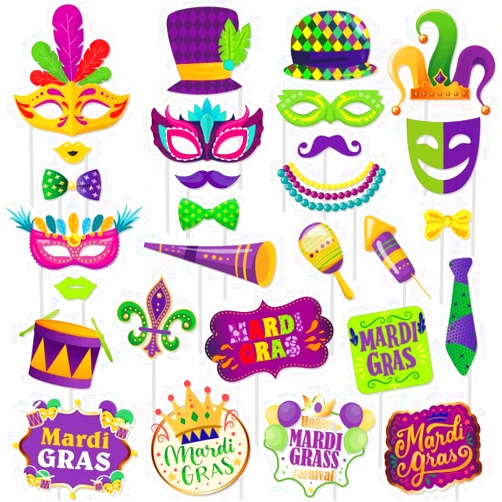 SWYOUN 28PCS Mardi Gras Photo Booth Props Party Favor Kit Wedding Birthday Party Supplies Decorations