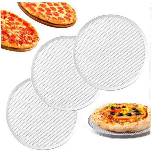 RHBLME 3 Pack Aluminum Alloy Pizza Baking Screen, 12 Inch Pizza Screen Restaurant-Grade Baking Screen for Oven, Round Pizza Crisper Tray Pizza Baking Tray for Home Kitchen, BBQ, Seamless