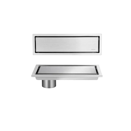Generic Linear Shower Floor Drain with Tile Insert Removable Cover Offset Outlet,Stainless Steel Matte Black Finish (Brushed Nickel,12inch)