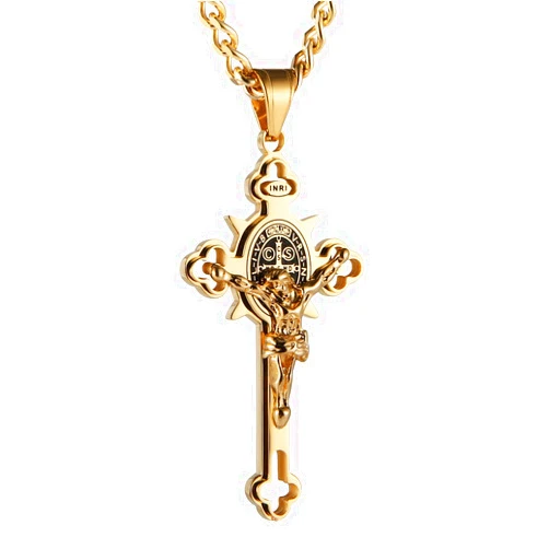 HZMAN Religion Stainless Steel Saint St St. Benedict Crucifix Cross Pendants Necklace INRI