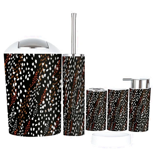 XNGJEMVWXO Bathroom Accessory Set 6 Piece Seamless Hand Drawn Pattern dot Art Animal Skin Hand Crossing Brush Toothbrush Holder, Toothbrush Cup, Soap Dispenser, Soap Dish, Toilet Brush Holder, Trash can