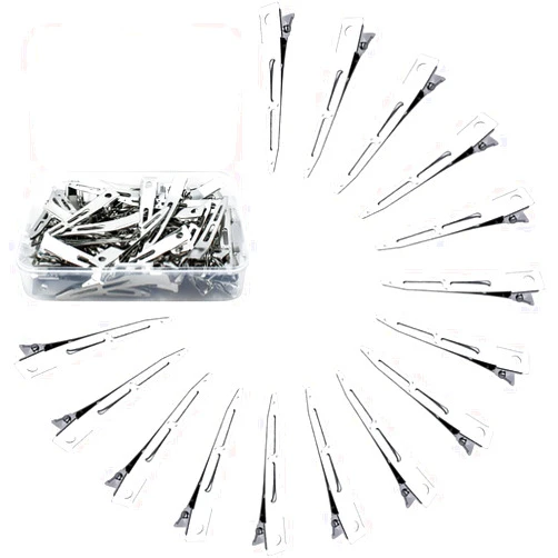Tenalleys 50 Pcs Silver Metal Duck Bill Hair Clips Single Prong Hair Clips Alligator Curl Clips Women Styling Hair Clips for Hair Coloring, Bows DIY, Hair Extensions, Salon (2.2Inch)