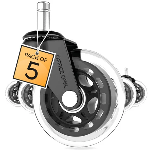 OFFICE OWL Set of 5 Replacement Chair Caster Wheels for Desk & Gaming - Clear - NOT Compatible with IKEA Chairs