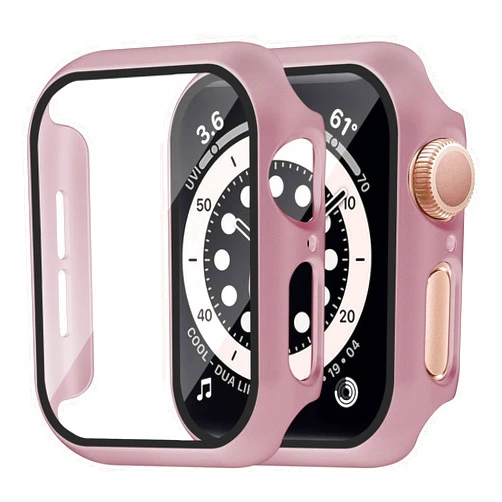 Smiling 2 Pack Case Built in Tempered Glass Screen Protector Compatible with Apple Watch Series 6/SE/Series 5/Series 4 40mm, Hard PC Case Overall Protective Cover- 1 Rose Gold + 1 Transparent