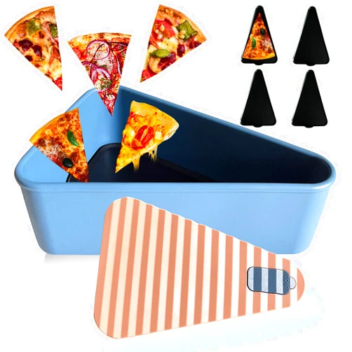 Gwydre Pizza Leftover Storage Container with 2 Pizza Trays,Reusable Pizza Slicone Container,Silicone Food Container Lunch Box Withstand Temperature in -40~200℃ (Blue&pink, 9inch)