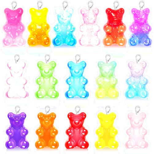 CCOZN 32 Pieces Resin Gummy Bear Pendant, 16 Colors Candy Gummy Bear Charms Resin Cartoon Bear Pendant Bear Keychain Pendants for DIY Necklace Jewelry Making Crafting, Pure and Gradient Colors