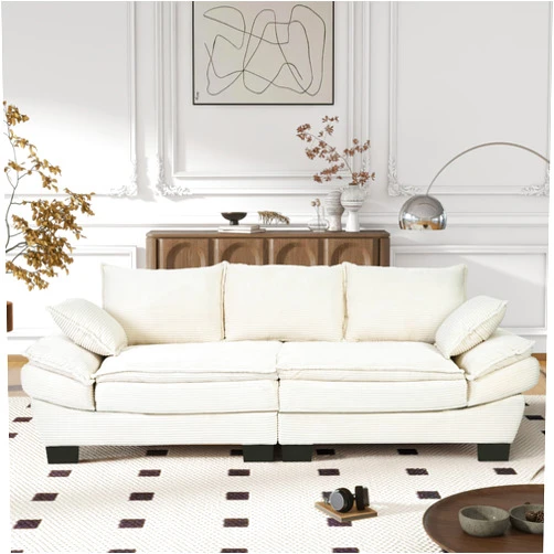 Canditree Modern 2 Seater Sofa Couch, Upholstered Sofa with Armrests, 2 Decorative Throw Pillows, Sofa for Living Room Apartment (Beige)