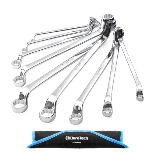 DURATECH Offset Box Wrench Set, Metric, 9-Piece, 6-23mm, 75-Degree, CR-V Steel, Organized in Rolling Pouch