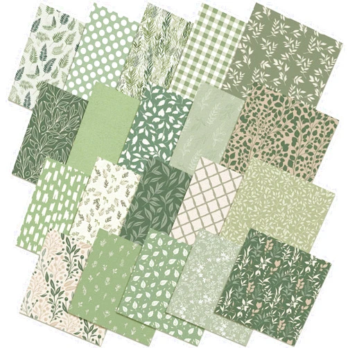 HunnmingRe 20 Pcs 10''x10'' Sage Green Quilting Fabric Square Greenery Precuts Quilted Fabric Bundle Gingham Polka Dot Spring Leaves Printed Sewing Material for Holiday Patchwork DIY Craft Supplies