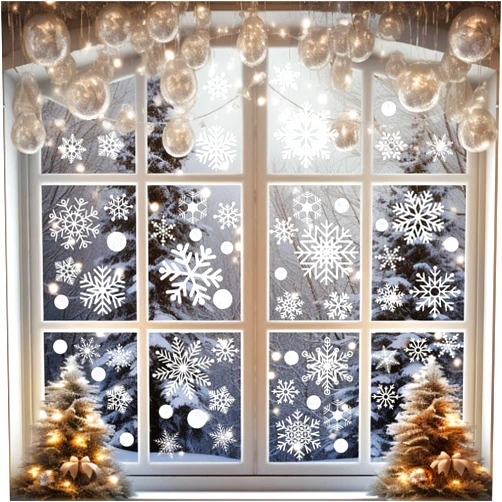 PartyGarden White Snowflakes Window Clings - 6 Sheets 114 Pcs Christmas Snowflake Window Clings Decal Stickers Decor for Glass Windows Classroom Home Office for Winter Wonderland Frozen Theme Party