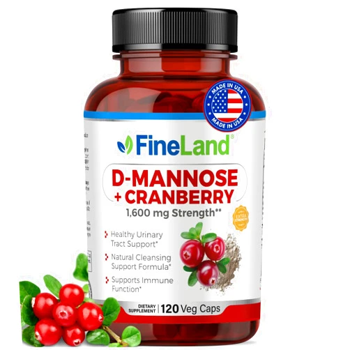 FineLand D-Mannose + Cranberry – 1600mg per Serving – 120 Vegan Capsules – Urinary Tract & Bladder Health Support – Non-GMO, Gluten-Free, Made in USA