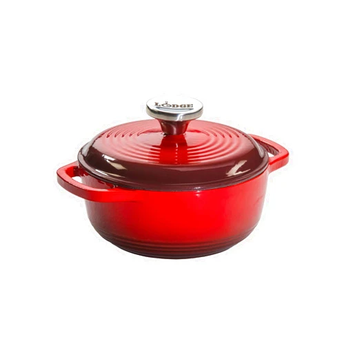 Lodge 1.5 Quart Enameled Cast Iron Dutch Oven with Lid – Dual Handles – Oven Safe up to 500° F or on Stovetop - Use to Marinate, Cook, Bake, Refrigerate and Serve – Red