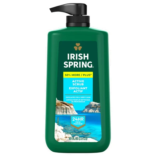 Irish Spring Active Scrub Exfoliating Men's Body Wash, Lavender and Citrus Scent, 30 oz Pump Bottle