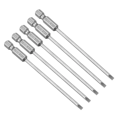 uxcell 5 Pcs 3mm Slotted Tip Magnetic Flat Head Screwdriver Bits, 1/4 Inch Hex Shank 4-inch Length S2 Power Tool