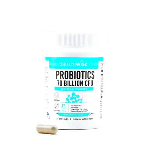 NatureWise Probiotics 70 Billion CFU - 17 Strains + Organic Prebiotics - Immune, Digestive & Gut Health Support for Women & Men - Vegetarian, Gluten-Free, Non-GMO - 30 Capsules[1-Month Supply]