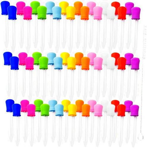 TIHOOD 60PCS Liquid Droppers with a Clean Brush, 5ml Silicone and Plastic Pipettes Transfer Eyedropper with Bulb Tip