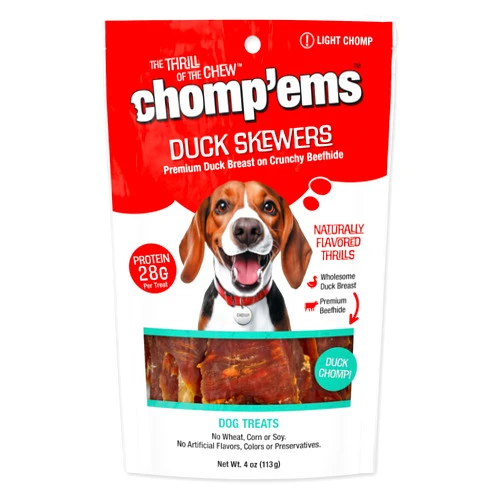 CHOMP 'EMS Chomp'ems Duck Skewers, 4 oz - All Natural Rawhide Wrapped with Premium Chicken Breast - Healthy, Protein Rich Treats for Dogs - Dog Chews