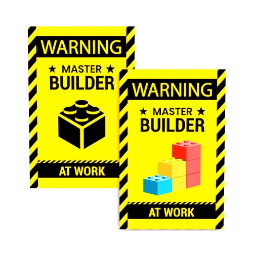 BozenTek 2 Pcs Wall Decor Poster Warning Master Builder at Work Sticker, Vinyl Print Building Block Bricks Door & Room Caution for Brickbuilders, Child, Kids - Medium(12”x18”)