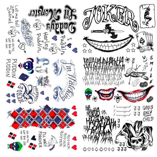 FUUNTATO Joker Tattoos Set Halloween Temporary Tattoos Sticker For HQ Costumes Cosplay Masquerade Party Makeup Accessories