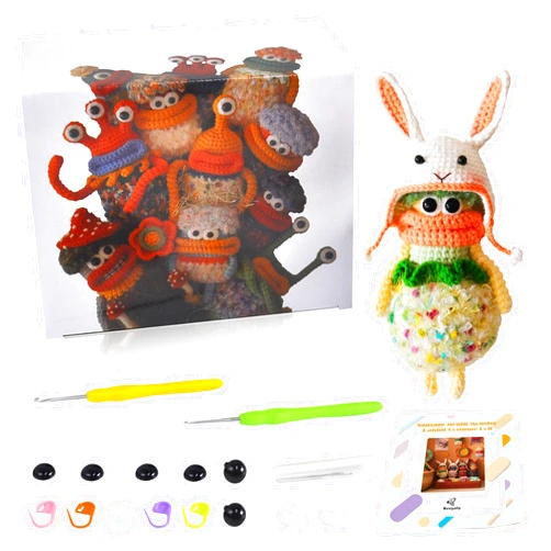 Beegofly Crochet Kits, Crochet Monsters Kit for Experienced Adults and Kids,with Step-by-Step Video Tutorials,Handmade Gift,Valentine，Original Sausage Mouth Monster Rabbit Costume Doll(Yellow)