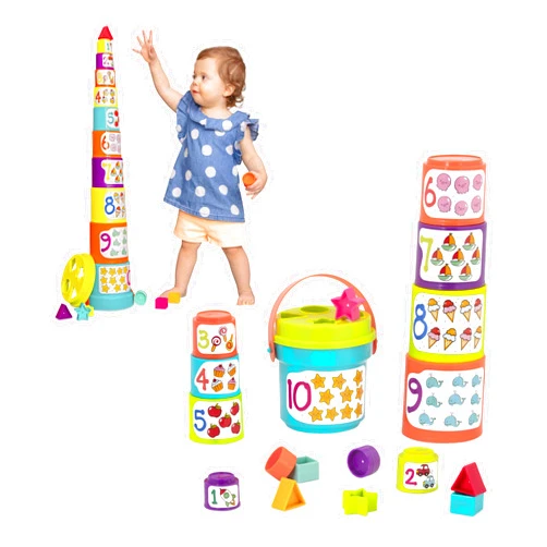 Battat – Nesting Sorter Set – 19 Pieces Stacking Bucket Sort Set – 10 Cups & 8 Shapes – Educational & Dexterity Toys – 18+ Months – Sort & Stack