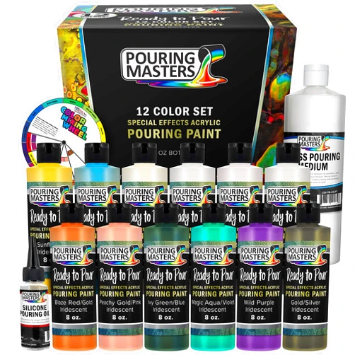 U.S. Art Supply Pouring Masters 12 Color Special Effects 8-Ounce Pouring Paint Kit - Acrylic Ready to Pour Pre-Mixed Water Based for Canvas, Wood, Paper, Crafts, Tile, Rocks and More