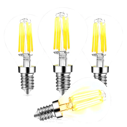 MaoTopCom E14 6W G45 Dimmable LED Filament Bulb, 2700K Warm White 900LM Edison Candle Light Bulb, G45 Clear Glass Globe Cover, 60 Watt Equivalent, AC 110V,4-Pack