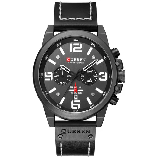 FANMIS Mens Sport Military Analog Quartz Watch Classic Chronograph Sandwich Dial Business Dress Waterproof Watch Multifunctional Wristwatch with Leather Strap