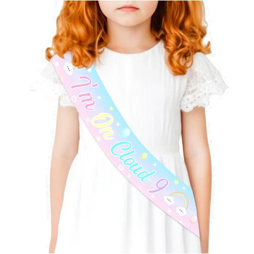 Diartpaint Cloud 9th Birthday Sash for Girls, Sweet Princess Pink Blue Happy Birthday Gift for 9th Girls, Birthday Girl Sash for Girls 9 Year Old Birthday Party Favors Decorations Supplies