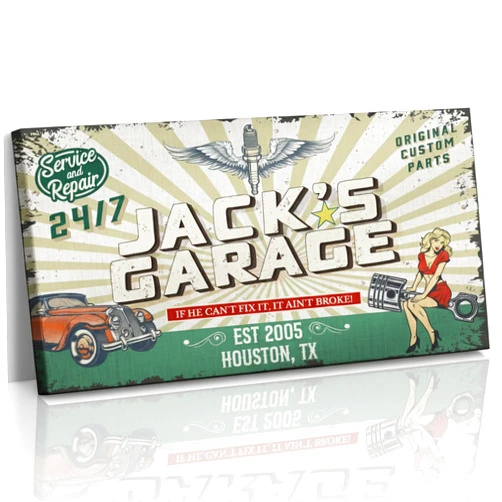 aydan's unique finds Rustic Garage Canvas Print, Custom Mechanic Shop Canvas Wall Art, Personalized Man Cave Garage Decor, Vintage Car Canvas Sign