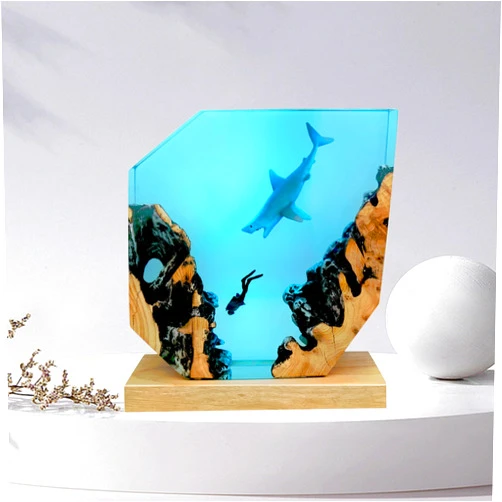Eletriace Epoxy Resin Shark Lamp, Ocean Lamp,Handmade Home Decor Bedside Nightlight, Unique Resin Lighting, Nightstand Decorations for Bedroom, Suitable for Holidays(Shark Lamp)