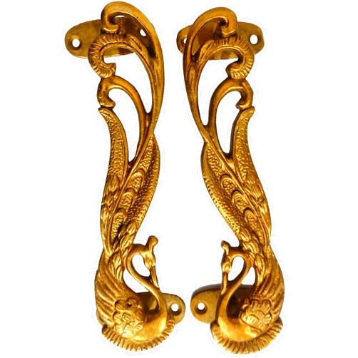 Purpledip Brass Handle Set: Two Gorgeous Peacock Shape Vintage Design Grips for Doors Dresser Cupboard Drawer (11023)