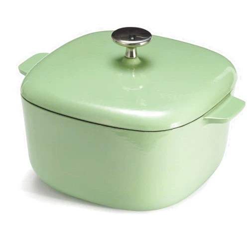 Urooloo Enameled Cast Iron Dutch Oven Pot with Lid, Golden Ratio Square, Cast Solid Stainless Steel Knob (Green)