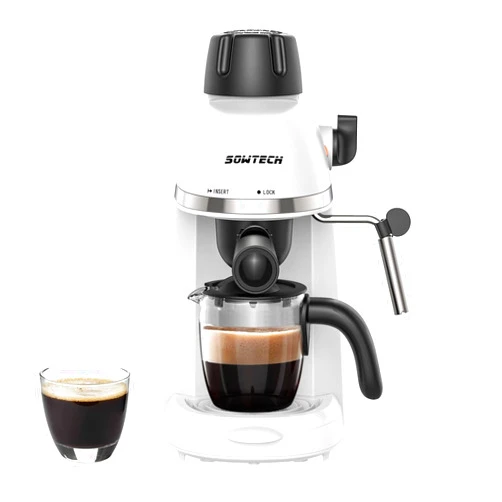 CAIKEZI SOWTECH Espresso Coffee Machine Cappuccino Latte Maker 3.5 Bar 1-4 Cup with Steam Milk Frother White
