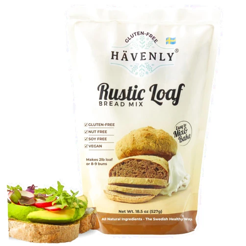 Hävenly Havenly Rustic Bread Mix 18.5 oz Gluten Free Flour | 4 packs | Vegan, Dairy Free, Nut Free, Soy Free, Kosher Bread Flour | No sugar added | No Knead - Easy to Make | High Fiber Wholegrain Gluten Free Flour | Yeast for Baking Included