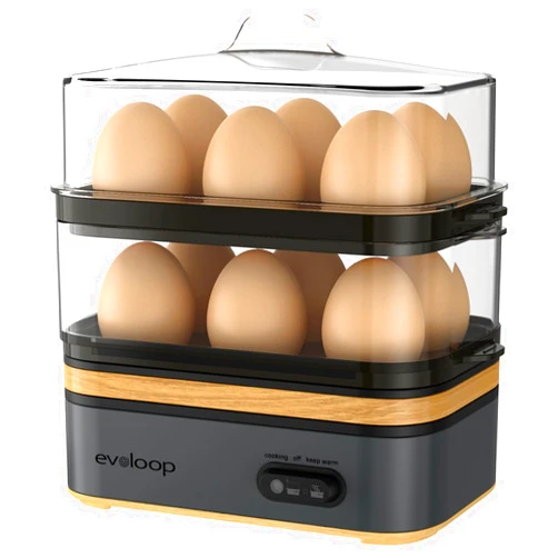 Evoloop Rapid Egg Cooker Electric 12 Eggs Capacity, Soft, Medium, Hard Boiled, Poached, Omelet Maker Egg Poacher & Vegetable Steamer, BPA Free Tray(Grey)