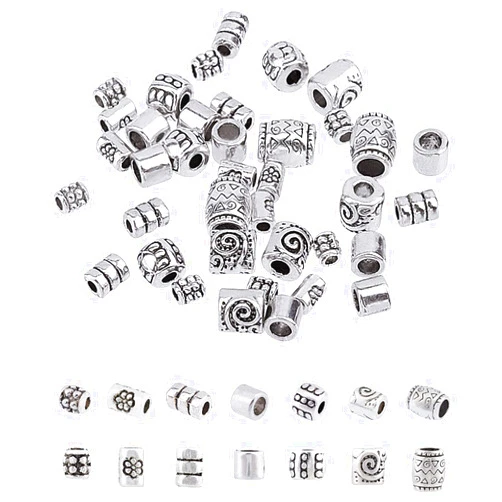 PH PandaHall 260pcs 7 Style Tibetan Spacer Beads Antique Silver Column Alloy Tube Metal Spacers European Large Hole Loose Beads Spacers for Bracelet Necklace Jewelry Supplies, Hole: 1.5~3.5mm